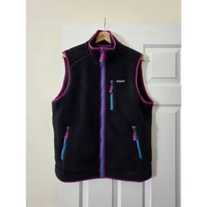 Patagonia Retro Pile Fleece Vest Full Zip Black Pink Blue Men’s Size M